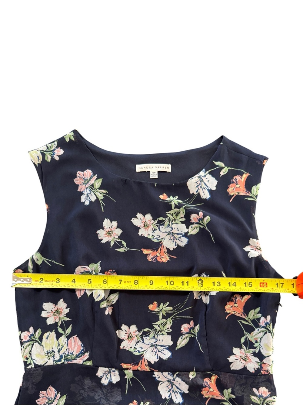 Sandra Darren Floral & Stripe Ruffle Maxi Dress - Navy with Pastel Accents 10P - Picture 3 of 10